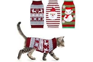 GOYOSWA 3 Pack Cat Christmas Sweater, Knit Pet Cat Sweaters Warm Coat Clothes Santa Reindeer Snowman Christmas Sweater Outfit for Cats Kitten Puppy S
