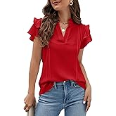 Blooming Jelly Womens Dressy Casual Tops Ruffle Short Sleeve V Neck Shirts Elegant Business Work Blouse