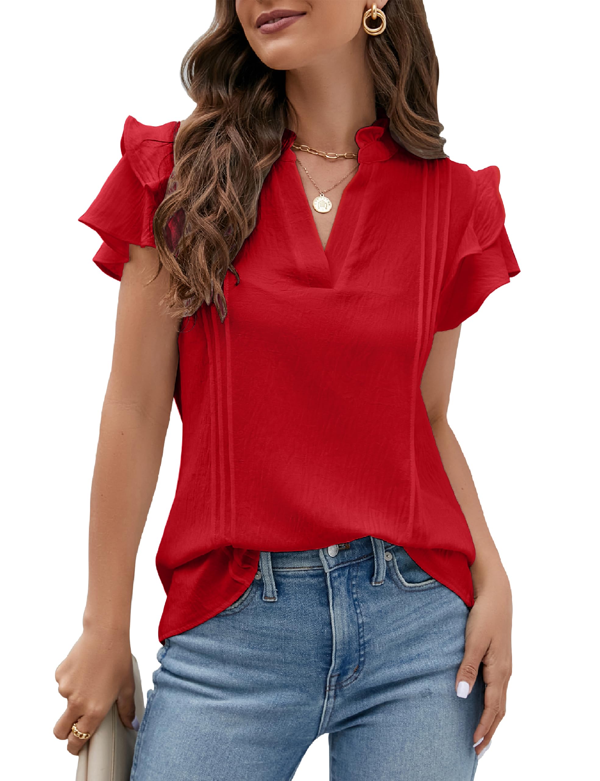 Blooming Jelly Womens Dressy Casual Tops Ruffle Short Sleeve V Neck — free download