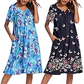 Ekouaer 2 Pack House Dresses for Women with Pockets Short Sleeve Moo Moos Floral Print Mumu Dresses