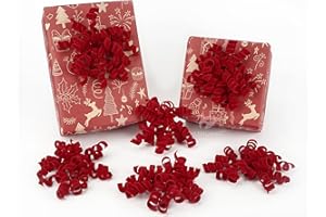 HUIHUANG Red Velvet Bows for Gift Wrapping Self Adhesive Velvet Christmas Gift Bows Burst Curly Ribbon Bows for Presents, Christmas Gift Wrapping, Treat Bags, Party Favor, Crafts-6 inch x 6 Counts