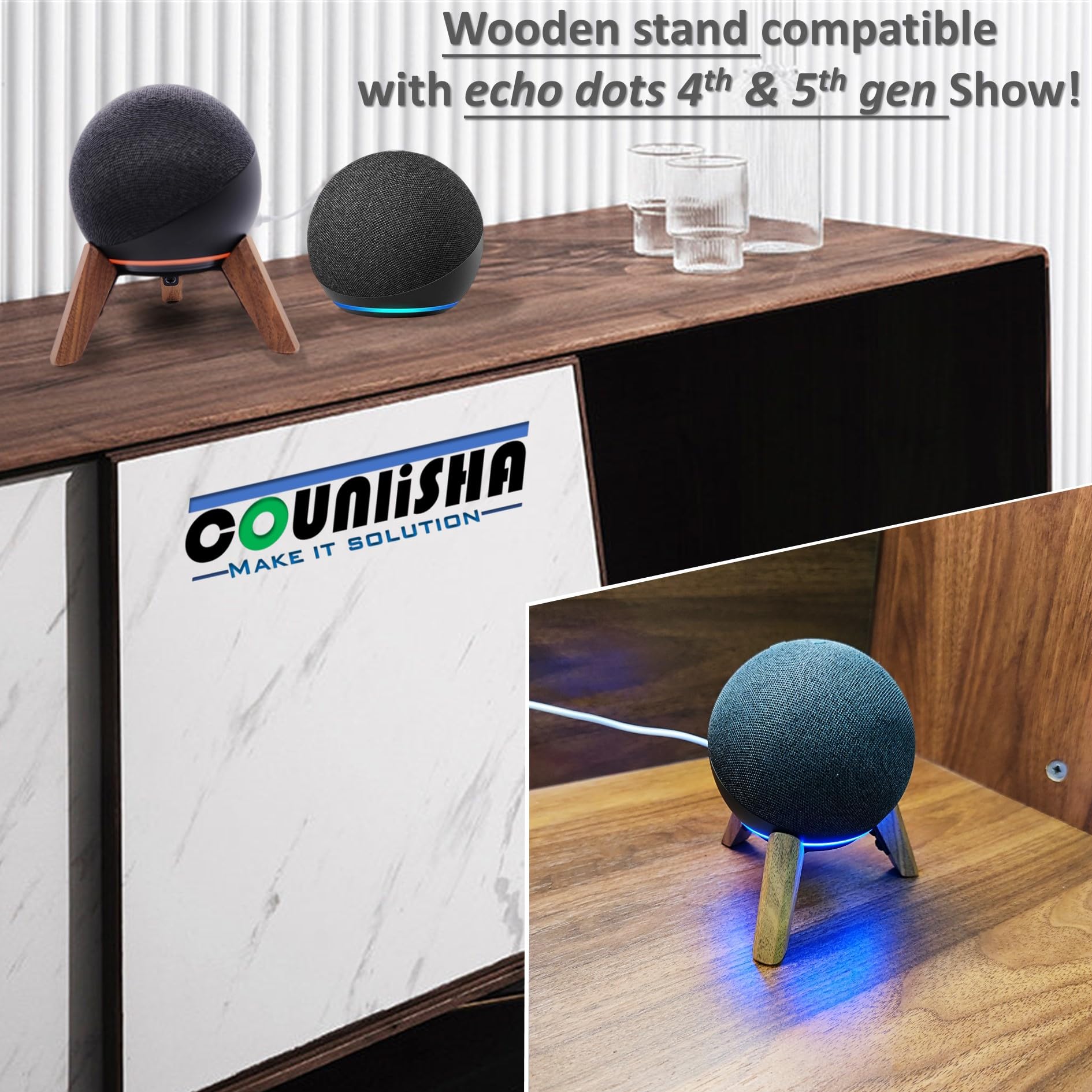 Real Wood Stand for Echo Dots(4th Gen)(5th Gen),Tripod Accessories Protect Speaker for Better Sound,Secure Stable Wooden Mount Holder for Echo Dot (Newest Model) 2024,(Walnut)