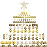 Ogrmar 119ct Christmas Tree Ball Ornaments Set Assorted Shapes and Sizes Shatterproof Hanging Decoration with Hand-held Gift Package for Christmas Tree Holiday Wedding Party (Golden)