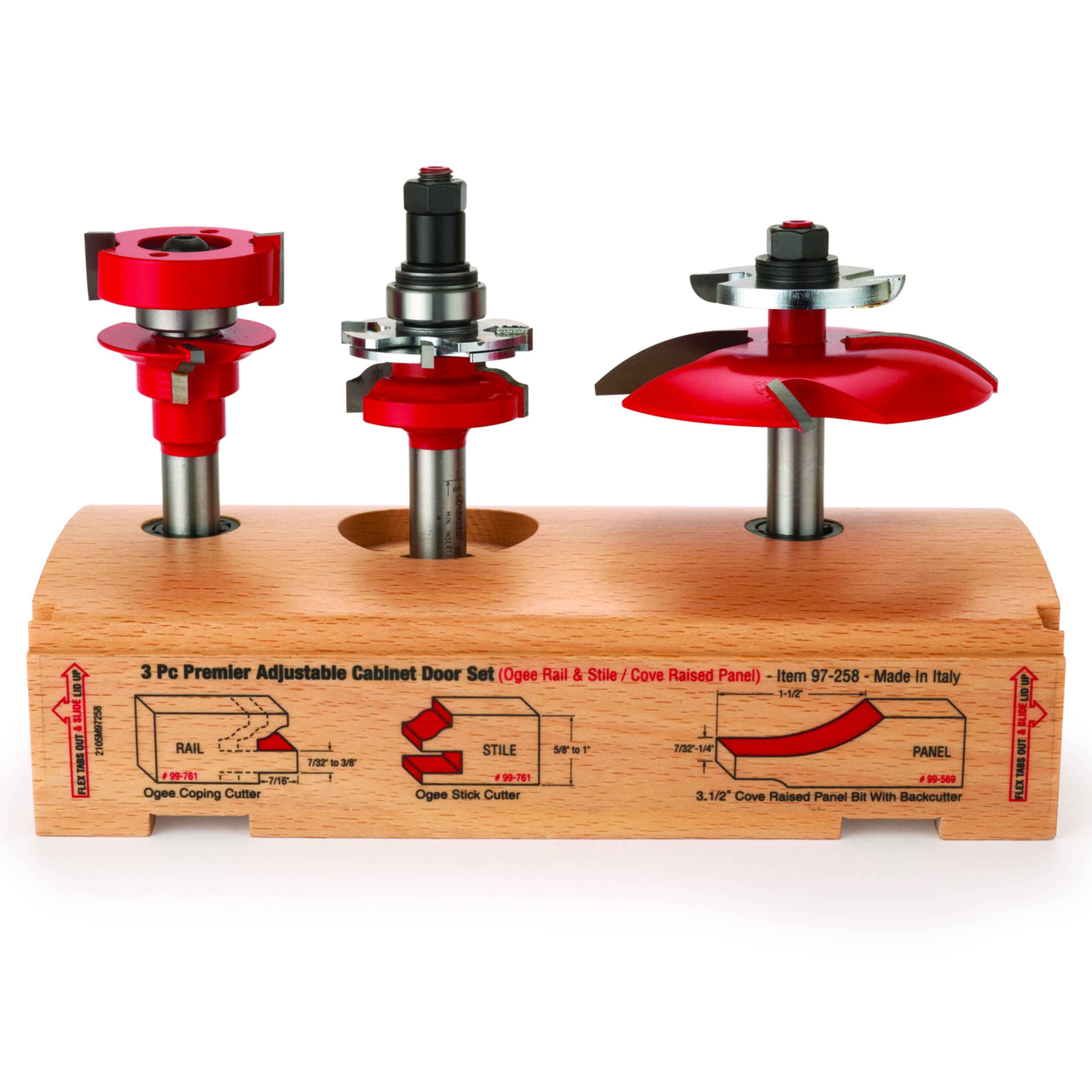 Freud 97-258: 3 Piece Premier Adjustable Cabinet Bit Set, ogee & cove with backcutter profile — image 1