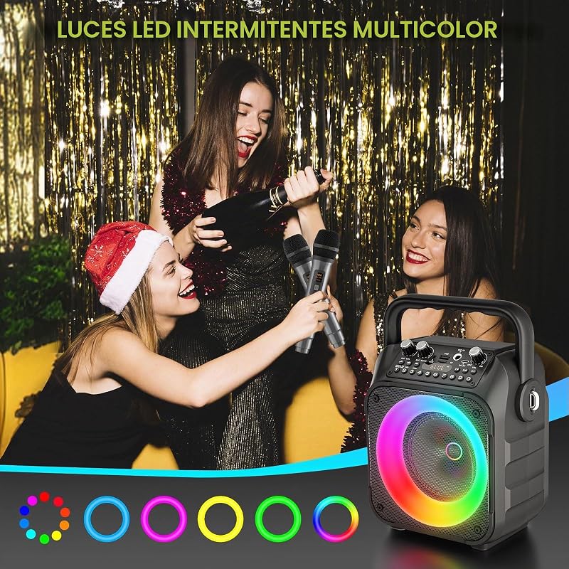 Ankuka Karaoke 2 microfones sem fio alto-falante profissional de karaokê com microfone para com sistema PA, suporta Bluetooth / TV / TF / USB / AUX / FM / TWS (Preto)