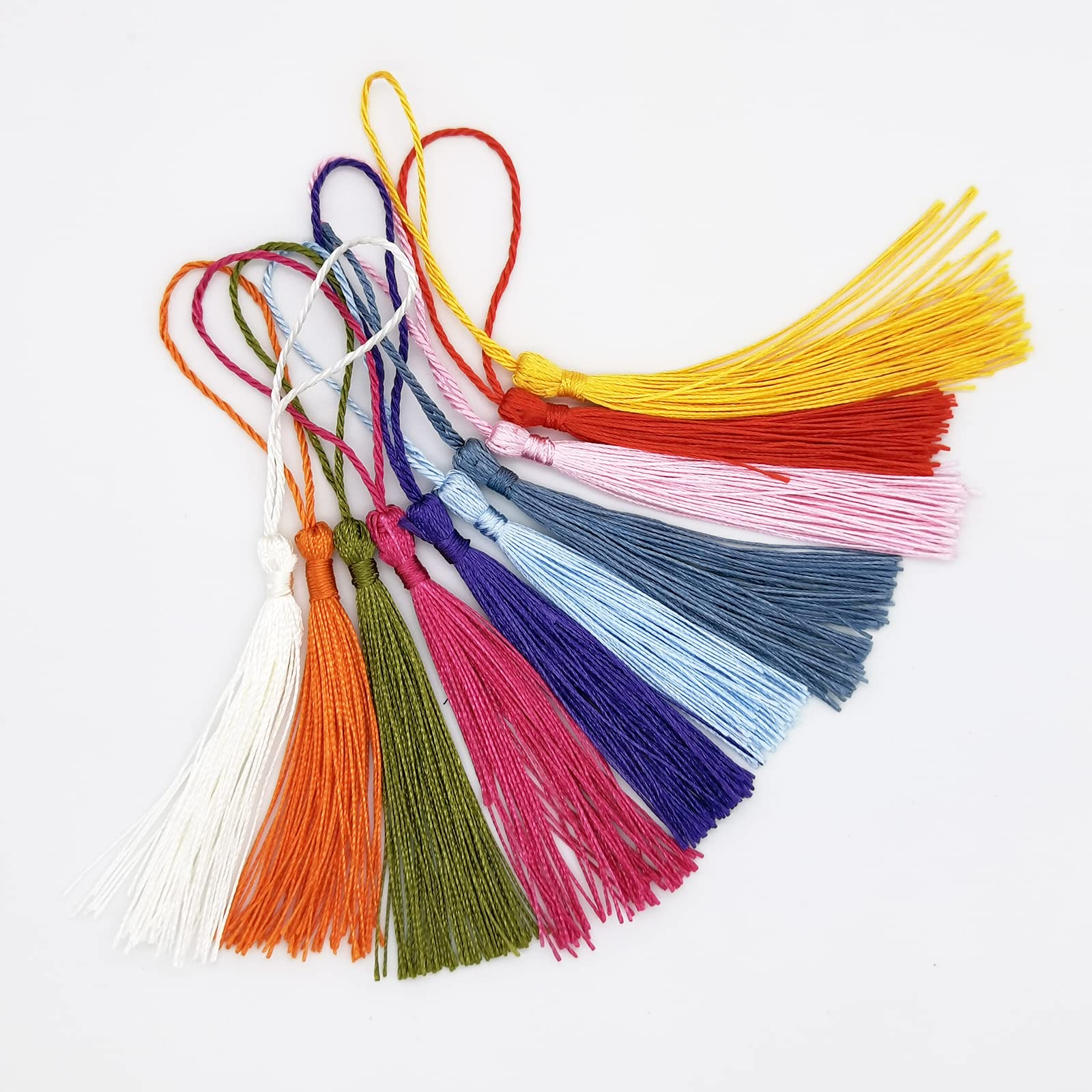 Tassels,100 pcs Silky Bookmark Tassels Keyring Tassel with Cord Loop Tassel Garland Craft Blanks,for Jewelry Making DIY Craft Accessory Book mark House Decoration (10 Colors)