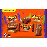 Reese's Assorted Peanut Butter Shapes Halloween Snack Size Candy, 9 oz | Trick or Treat Candy Bag, Assorted Milk Chocolate Peanut Butter Shapes, Snack Size,Bulk Halloween Candy
