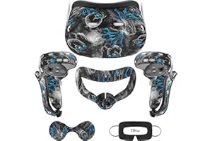 Relohas VR Accessories Kit Compatiable with Oculus Quest 2, Includes Silicone Face Cover, Controller Grips, Protective Shell, Lens Cover & 10 Disposable Eye Covers, No Signal Blocking (Phantom)