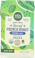 Whole Foods Market, Organic Decaf Ground Coffee, Dark French Roast, Smoky & Sweet, Smooth & Balanced, 12 Ounce