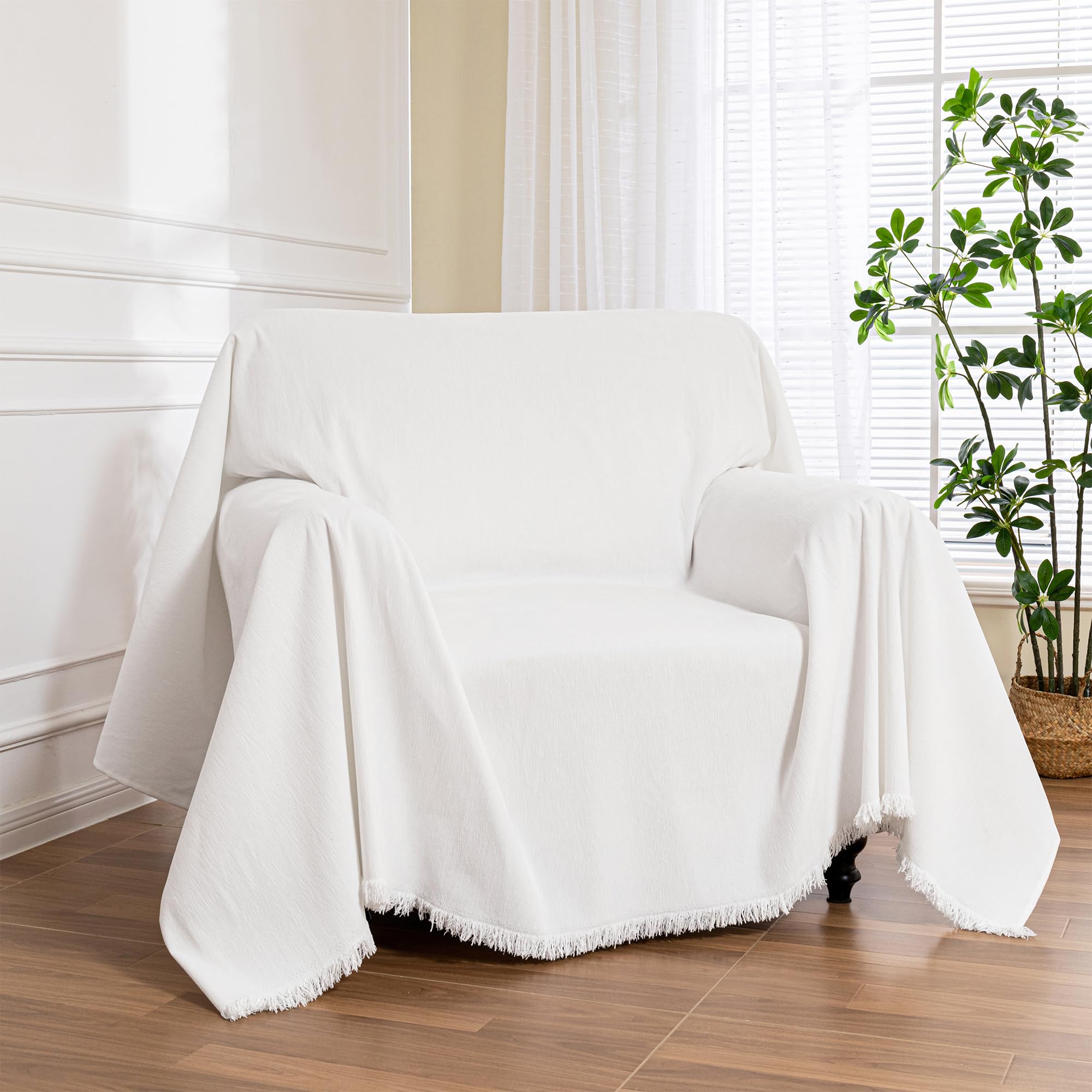 Photo 1 of MEETSKY Oversized Chair Covers White Couch Cover Washable Armchair Slipcover Single Couch Cover for Dogs Pets, Recliner Cover 1 Cushion Couch Chenille Couch Protector with Tassel, 71"x 91"
