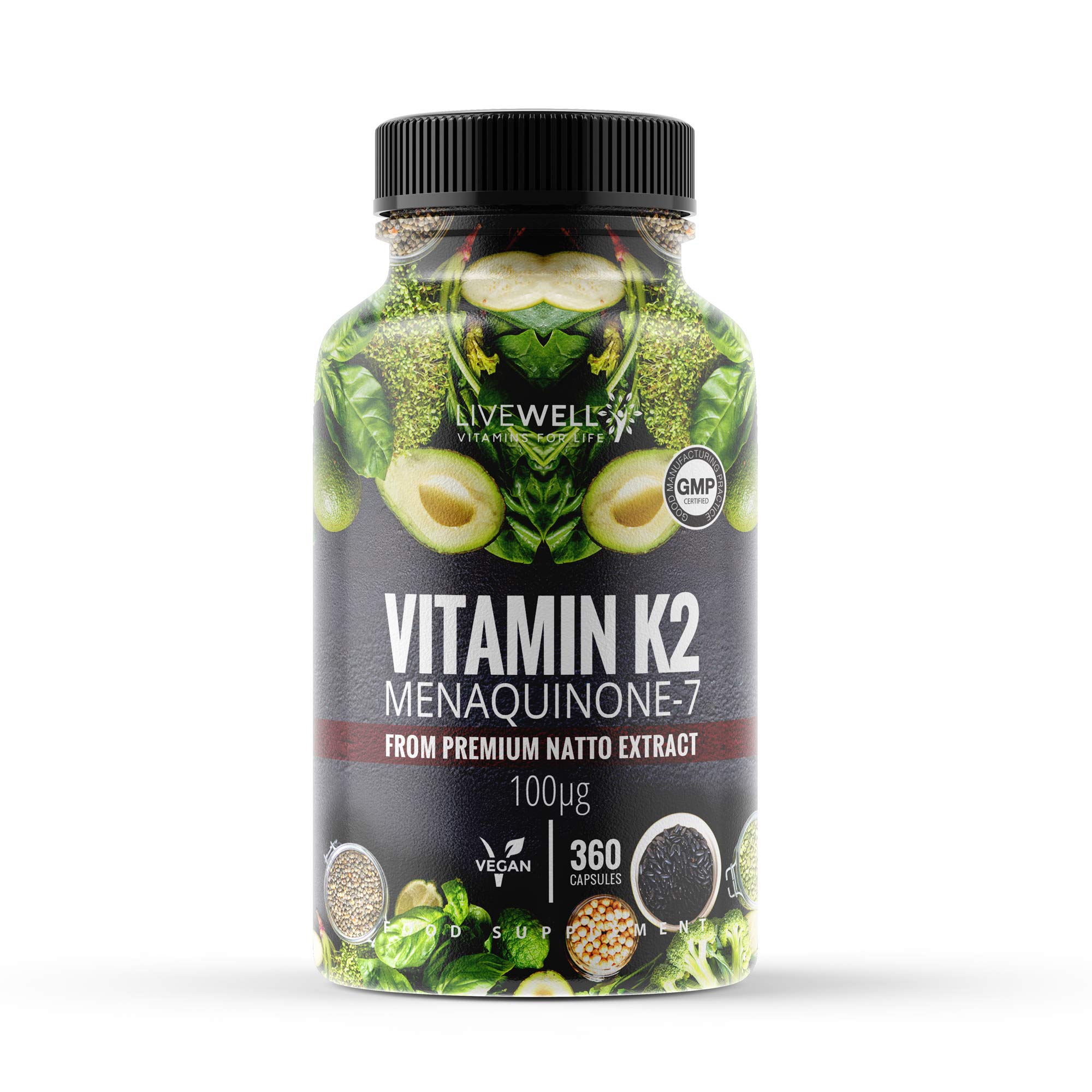 Vitamin K2 (MK-7) Menaquinone 360 Capsules (not Tablets) | Suitable for Vegans & Vegetarians | Helps Maintain Normal Bones (360 Capsules)