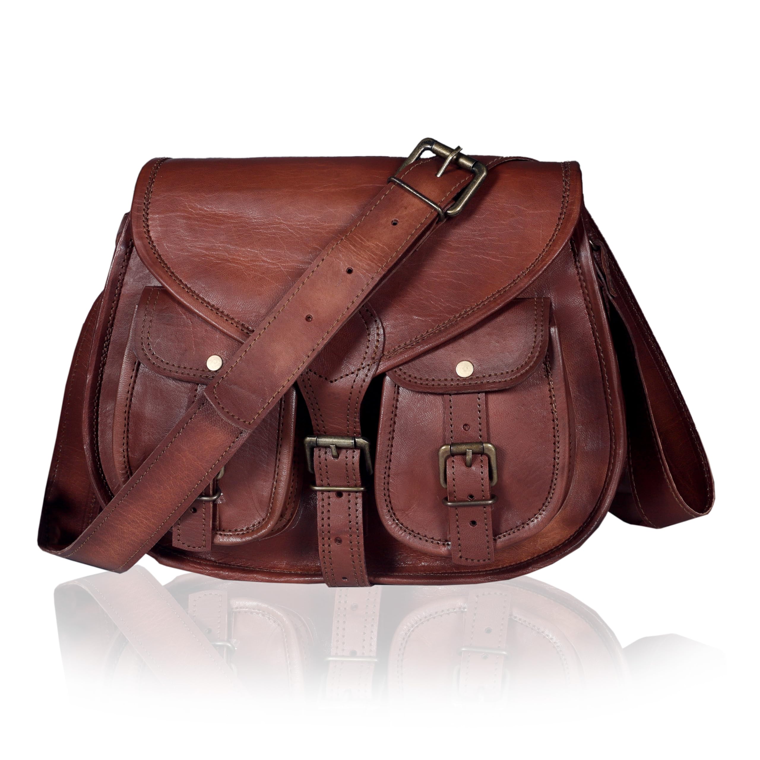 cuero 14 Inch Leather Crossbody Satchel Ladies Purse Women, Brown, Size Medium