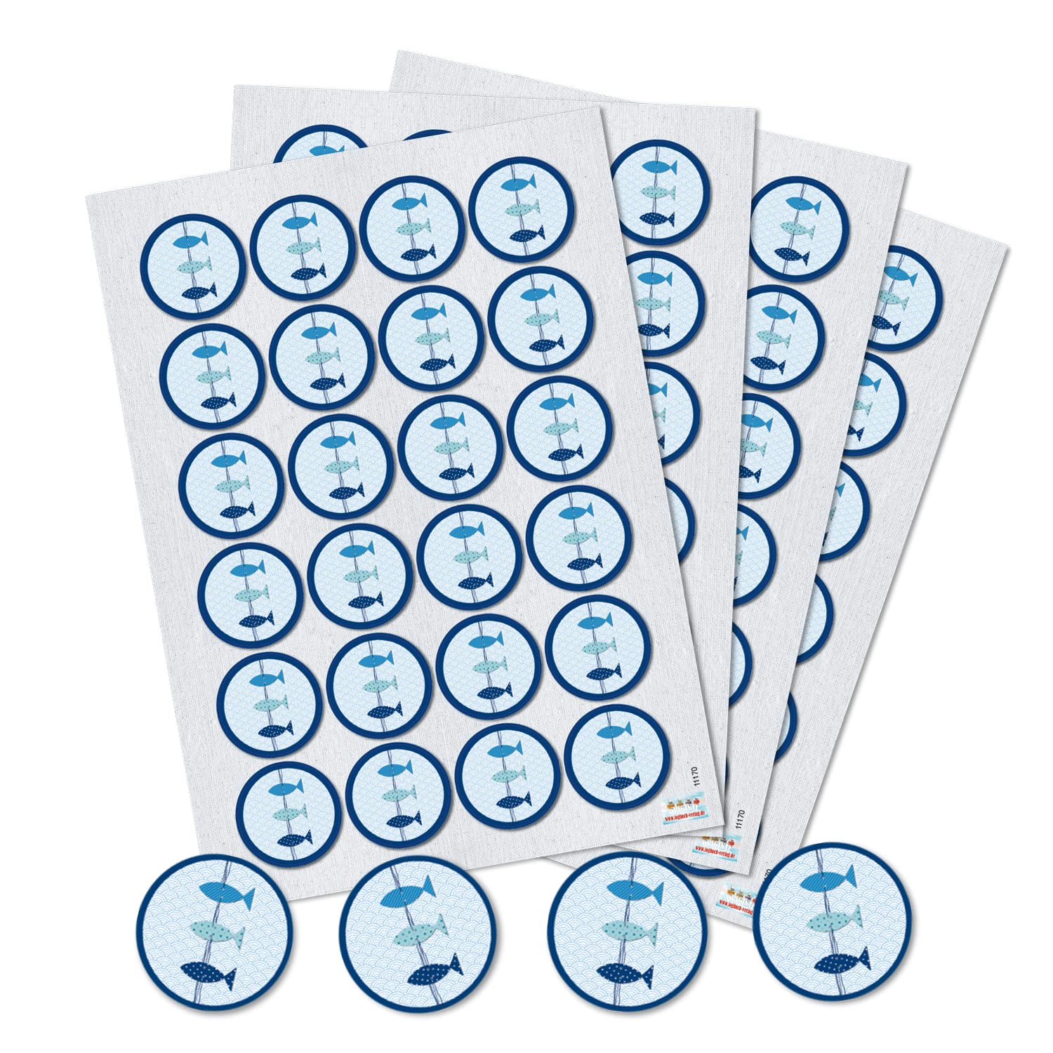 Logbuch-Verlag Sticker Round 4 cm Three Fish Pink and Blue 96 Stück Blue