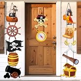 12 Pcs Pirate Party Door Decorations Porch Sign Banner Pirate Halloween Hanging Wall Decorations Pirate Party Supplies Photo Booth Props for Boys Girls Men Women Halloween Party Supplies