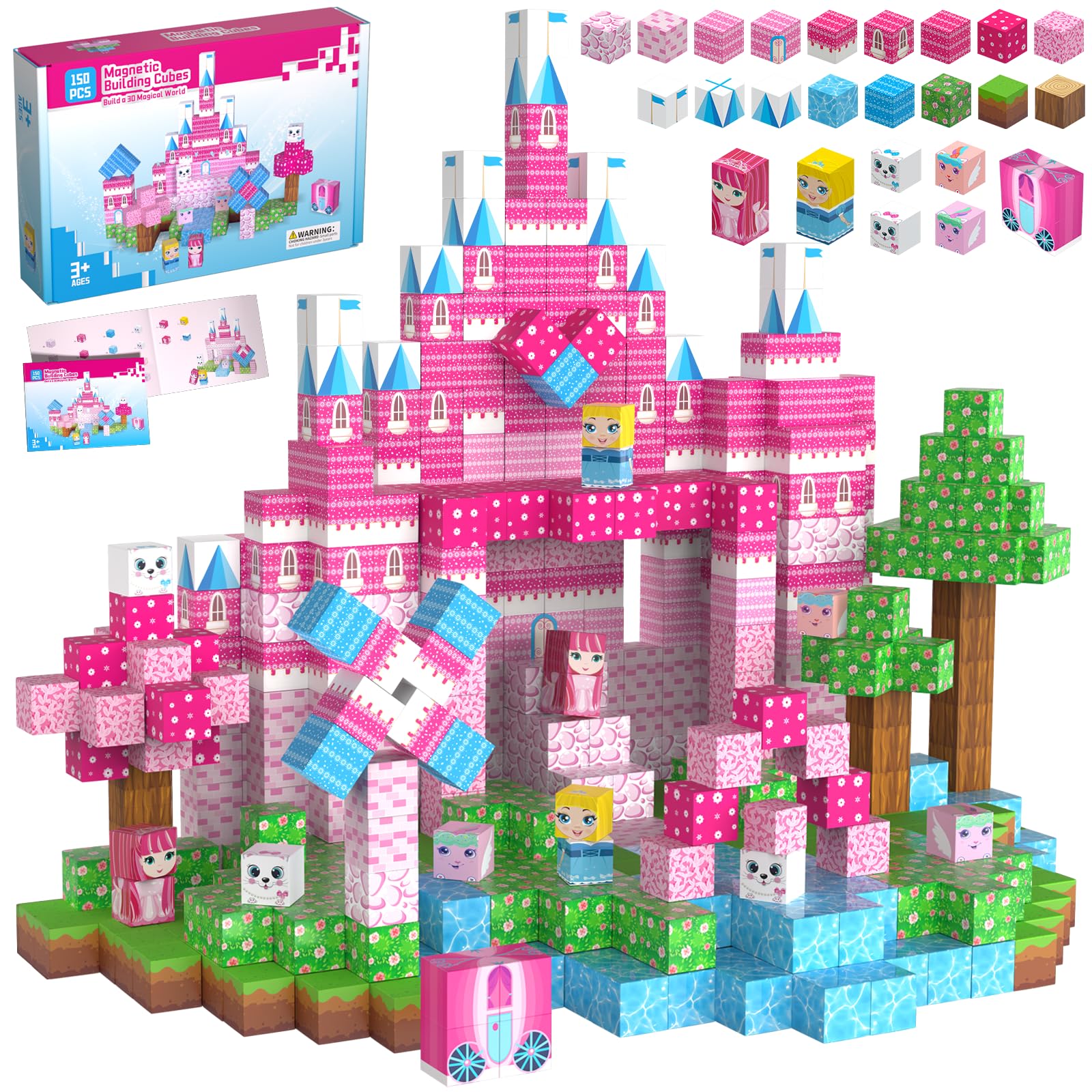 Photo 1 of 150PCS Magnetic Blocks, Magnet Building Cube Toy, Build 3D Pink Princess Castle Set for Girls, Montessori Sensory Toys for Kids, STEM Educational Toys, Christmas, Children's Day Gift for Boys & Girls