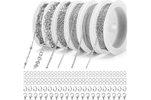 6 Rolls Necklace Chains for Jewelry Making 46 Feet Chain Jewelry Chain with Jump Rings Lobster Clasps Pinch Clasps for Jewelr