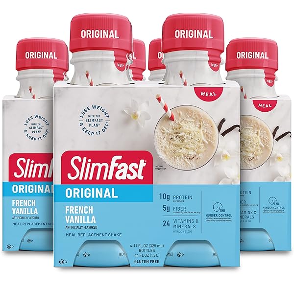 SLIMFAST MEAL REPLACEMENT SHAKE, ORIGINAL FRENCH VANILLA, 10G OF READY TO DRINK PROTEIN, 11 FL. OZ BOTTLE, 4 COUNT (PACK OF 3) (PACKAGING MAY VARY)
