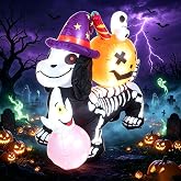 5FT Halloween Inflatable Skeleton Dachshund Dog with Pumpkin, Light Up Yard Decoration, Spooky Blow Up Dog Figure for Outdoor Party