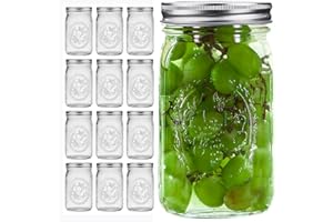 eleganttime Wide Mouth Mason Jars 32 oz with Lids and Bands Set of 12 Jars,Quart Large Glass Mason Jars with Airtight Lids,Great for Canning,Fermentation and Preservation
