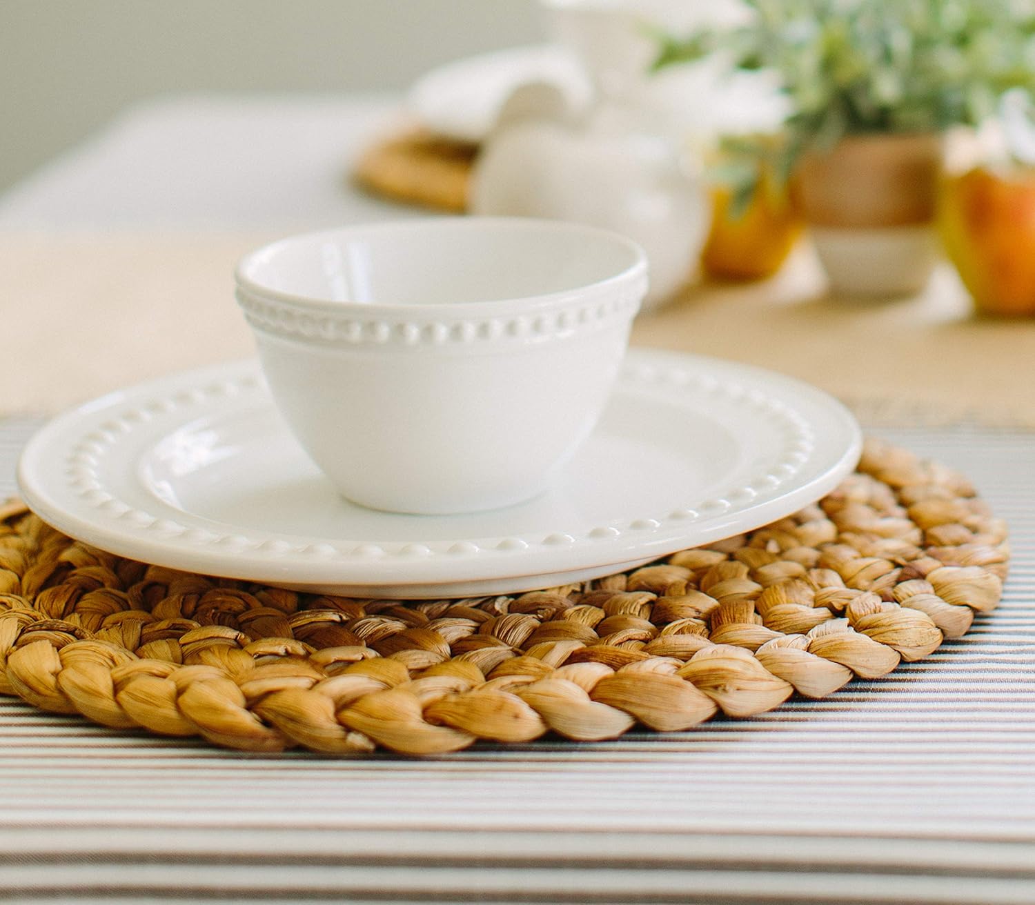 Benson Mills Water Hyacinth Braided Placemat Set of 4 (Natural, 15" Round): Home & Kitchen