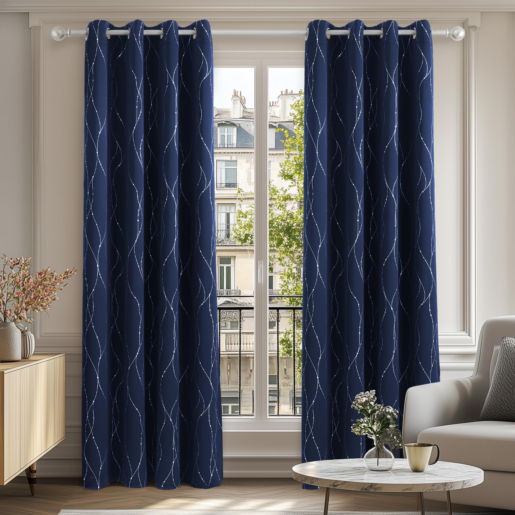 Deconovo Window Treatment Blackout Curtains Thermal Insulated Energy Saving Super Soft Room Darkening Eyelet Curtains for Girls 66 x 90 Inch Navy Blue 1 Pair