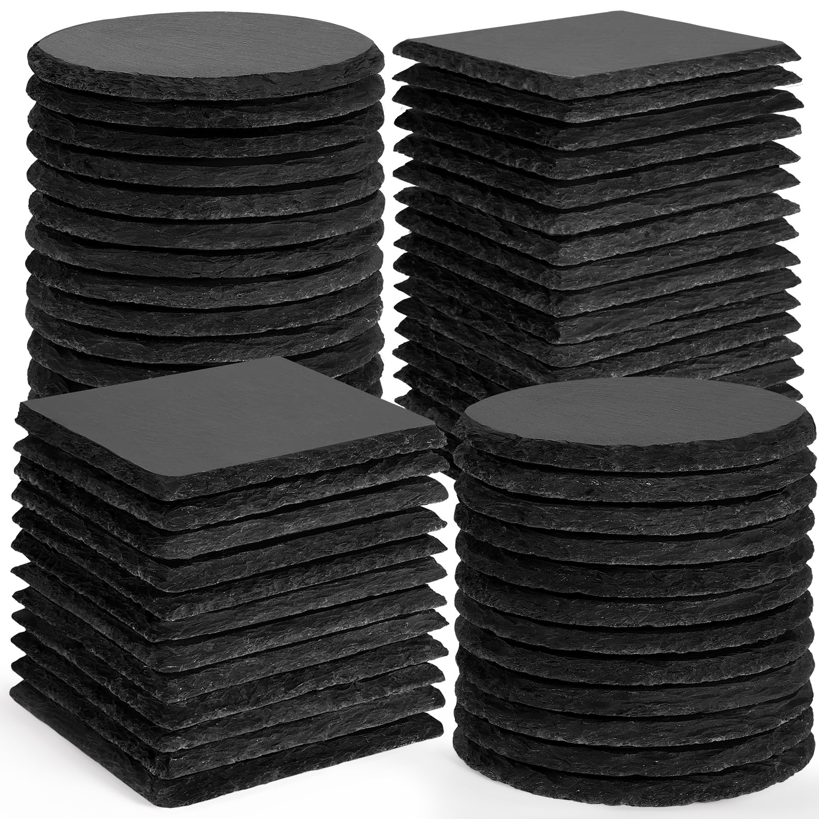 60 Pieces Slate Drink Coasters Bulk, WEWINK PLUS 4 Inch 30 PCS Round Blank Black Rustic Coasters, 30 PCS Square Stone Coaster for Laser Engraving, Engraver, Coffee Table, Home Decor, Bar, Gifts