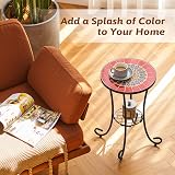 VONLUCE Mosaic Side Table 36cm Ceramic Top Indoor Outdoor Red view 7