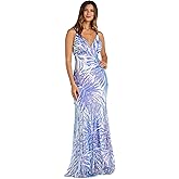MORGAN AND CO. Long Patterned Evening Gown W/Strappy Back