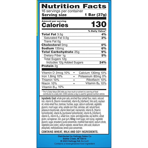 NUTRI-GRAIN BREAKFAST BARS, MADE WITH 10G WHOLE GRAINS, SNACK BARS, STRAWBERRY, 20.8OZ BOX (16 BARS)