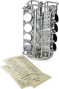RSVP International Revolving Chrome Rack Set, Includes 16 Spice Jars | 9