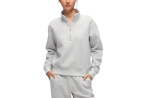 CRZ YOGA Cotton Fleece Lined Half Zip Sweatshirt for Women - Pullover Funnel Neck Workout Casual Sweat Shirts with Pocket