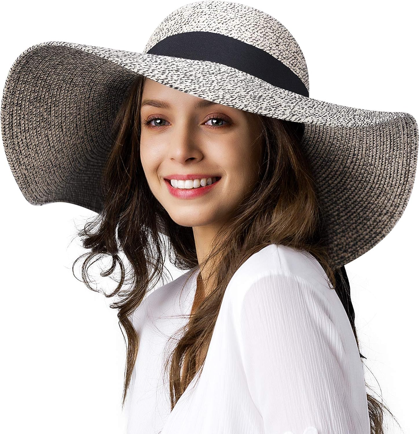 Womens Sun Straw Hat Wide Brim UPF 50 Summer Hat Foldable Roll up Floppy Beach Hats for Women at  Women’s Clothing store