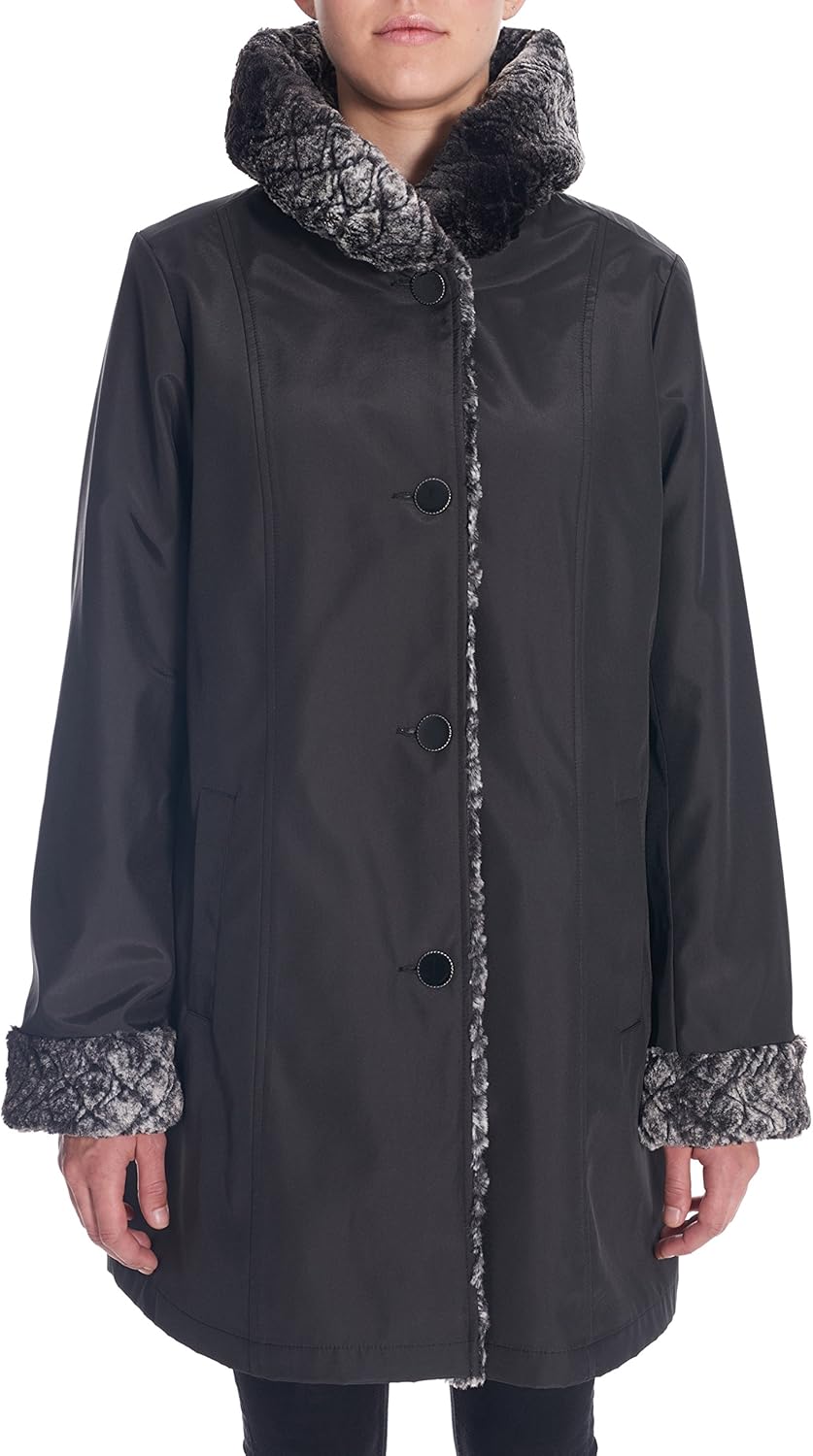 Novelti Iridescent Bonded Reversible to Faux Fur Lined Coat (XSmall