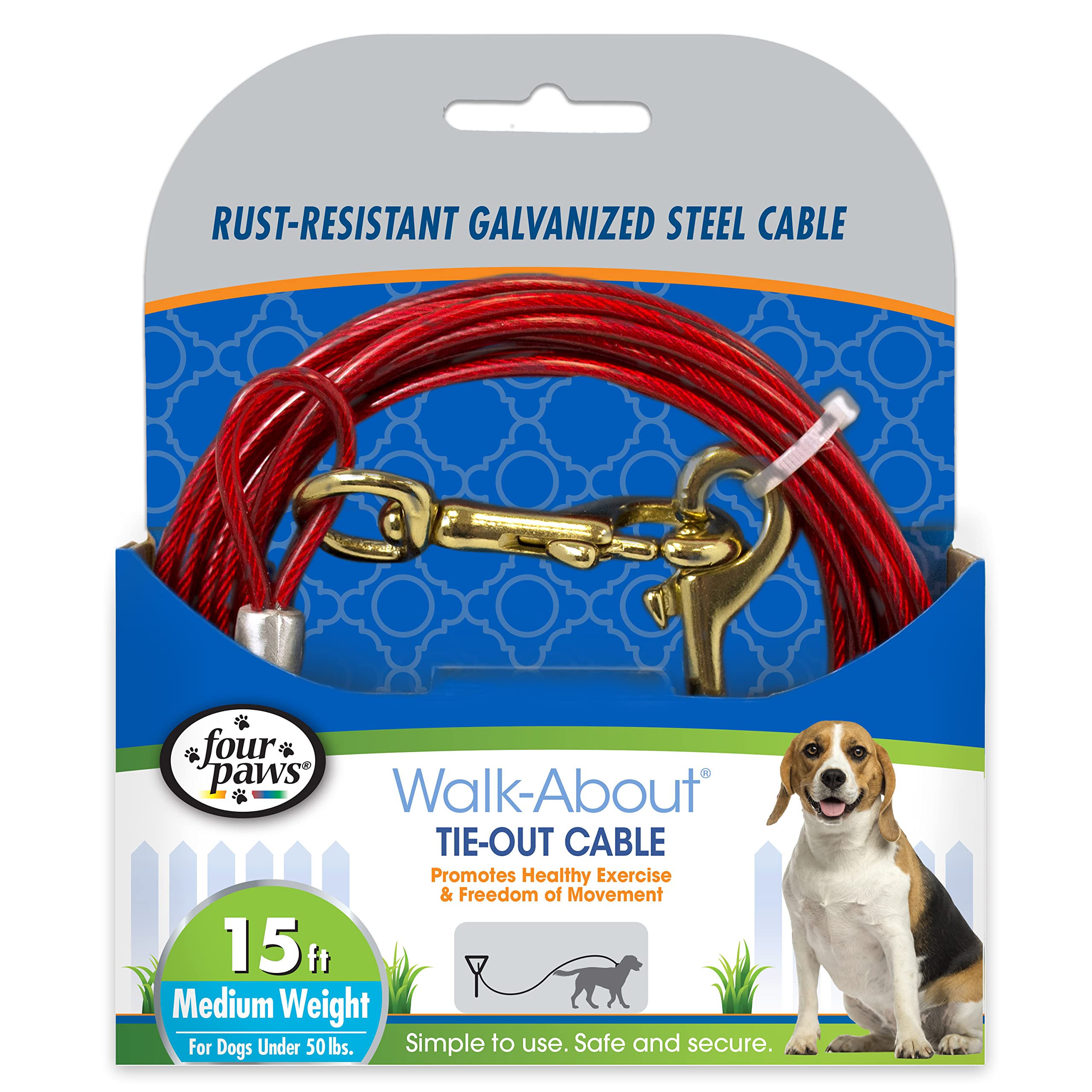 Four Paws Weight Cable, 15 ft, Medium, Red