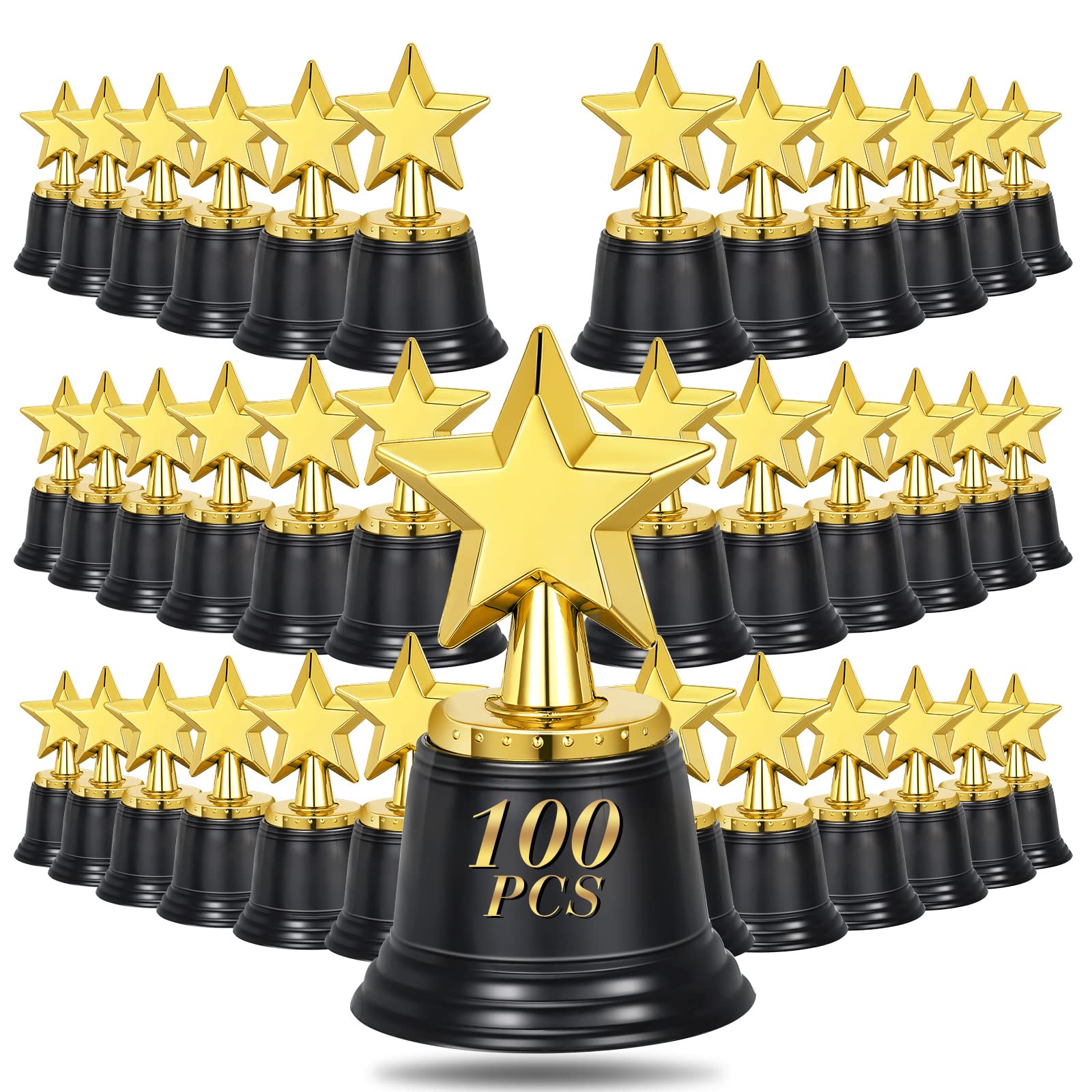 Photo 1 of 100PCS Mini Star Trophy Awards 4.5 Inch Gold Award Trophies Participation Trophy Plastic Trophy for Adults Kids Classroom School Party Favors Rewards Winning Prizes Competitions Goodie Bags Event