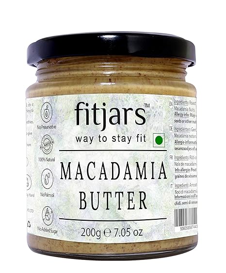 FitjarsAll Natural Keto Macadamia Butter Smooth Unsweetned & Unsalted , Stone Ground Keto Diet Vegan Butters -200 gm