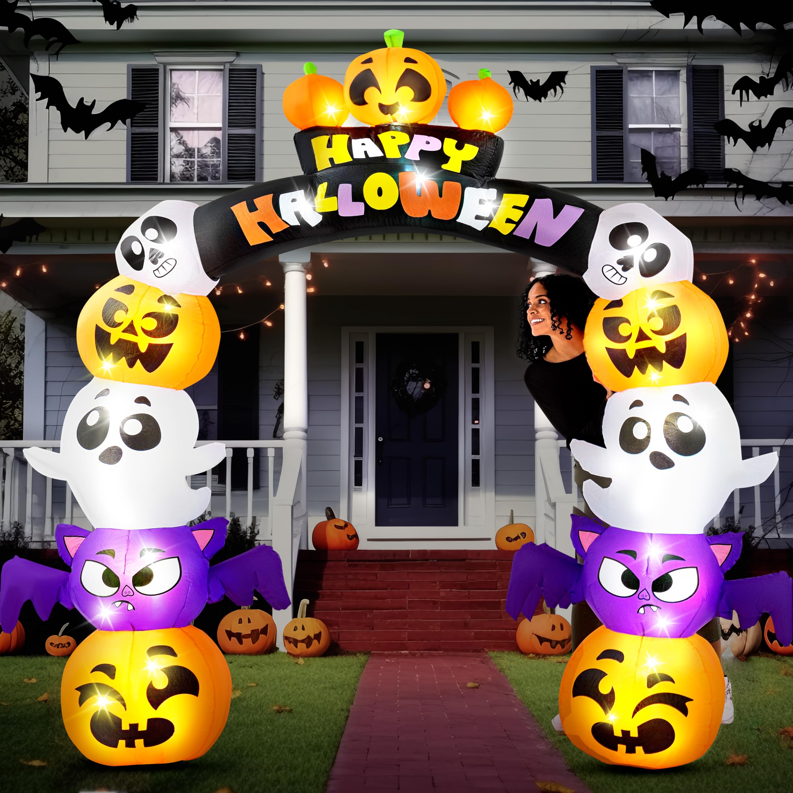 Photo 1 of Joiedomi 8 FT Cute Halloween Inflatables Pumpkin Archway Outdoor Decoration, Archway Halloween Blow Up for Yard with Build-in LED Lights, Inflatable Arch Yard Outside Pumpkin Decor for Party, Garden