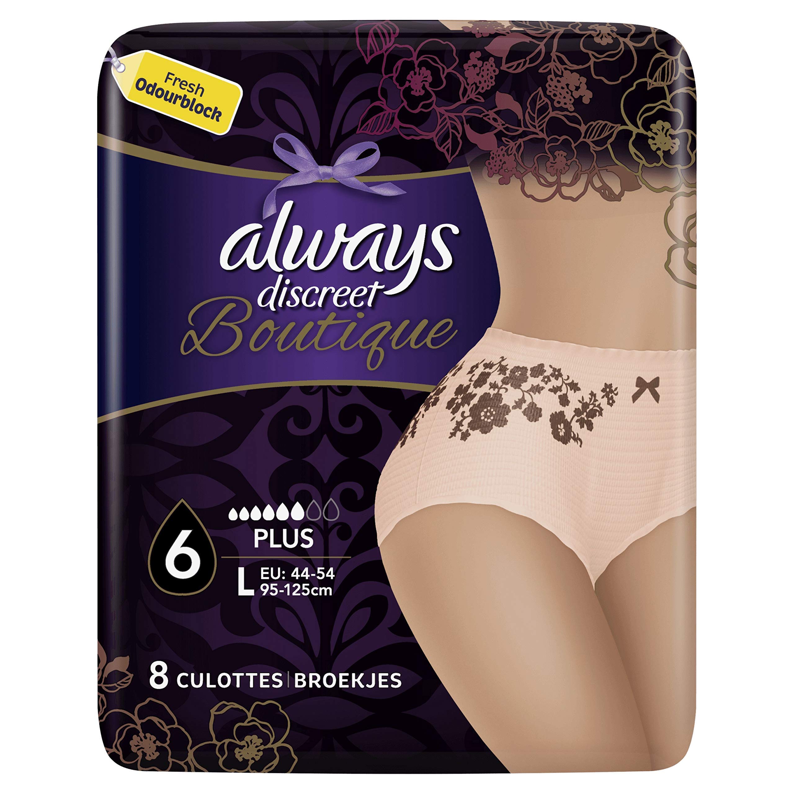 Always Discreet Boutique Incontinence Underwear - 4 Packs of 8 Pants for Bladder Leaks - Size: L