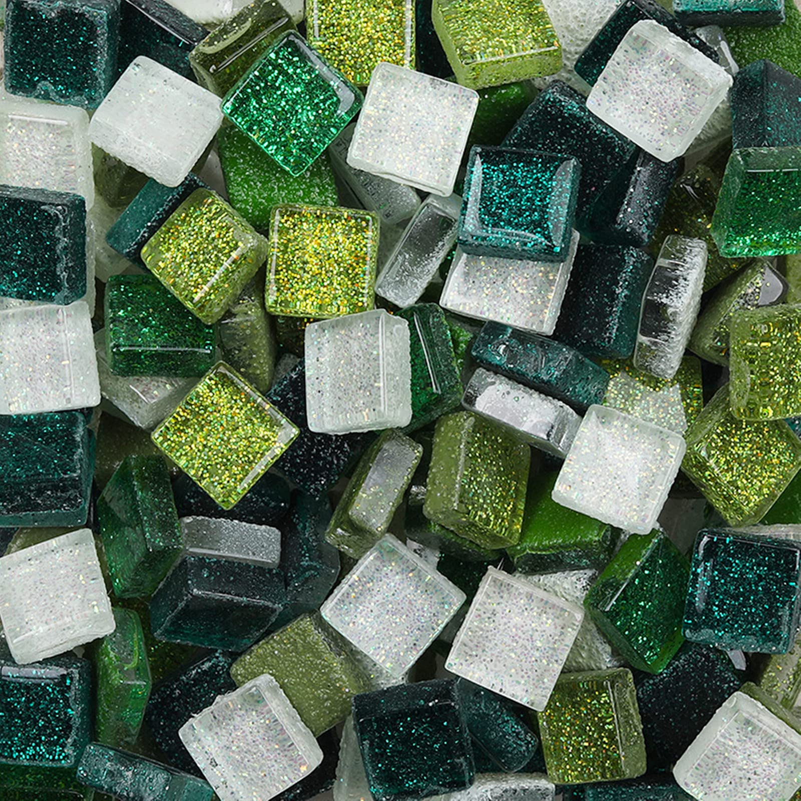Mixed Color Glass Mosaic Tiles Square Glitter Crystal Mosaic Stones Glass Pieces for DIY Art Craft Decoration 200g,1x1cm(Lime)