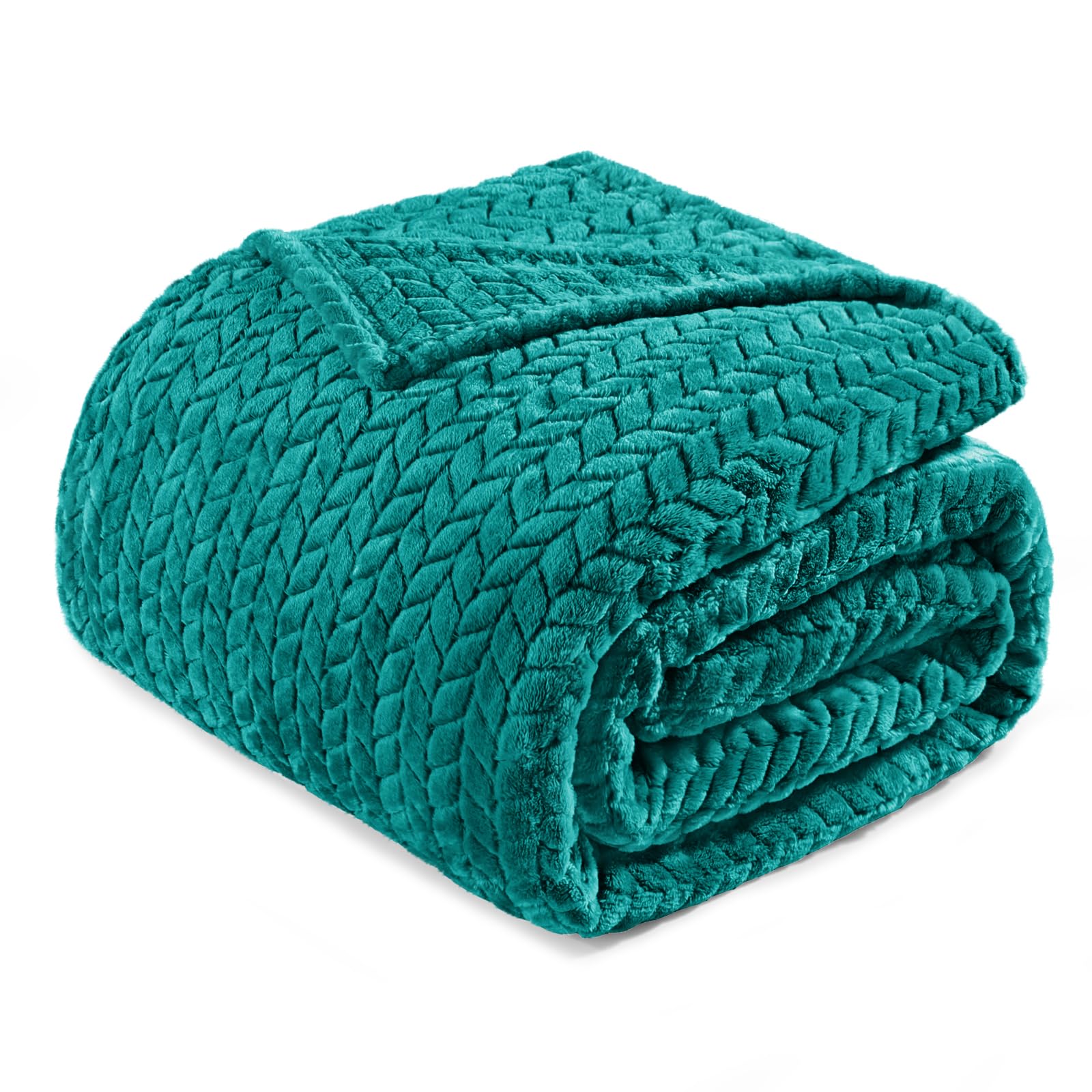Exclusivo Mezcla Extra Double Size Fleece Blanket for Bed, 230x168 CM Soft Cozy Jacquard Flannel Blankets, Lightweight Fuzzy Plush Warm for All Seasons, Teal — image 1