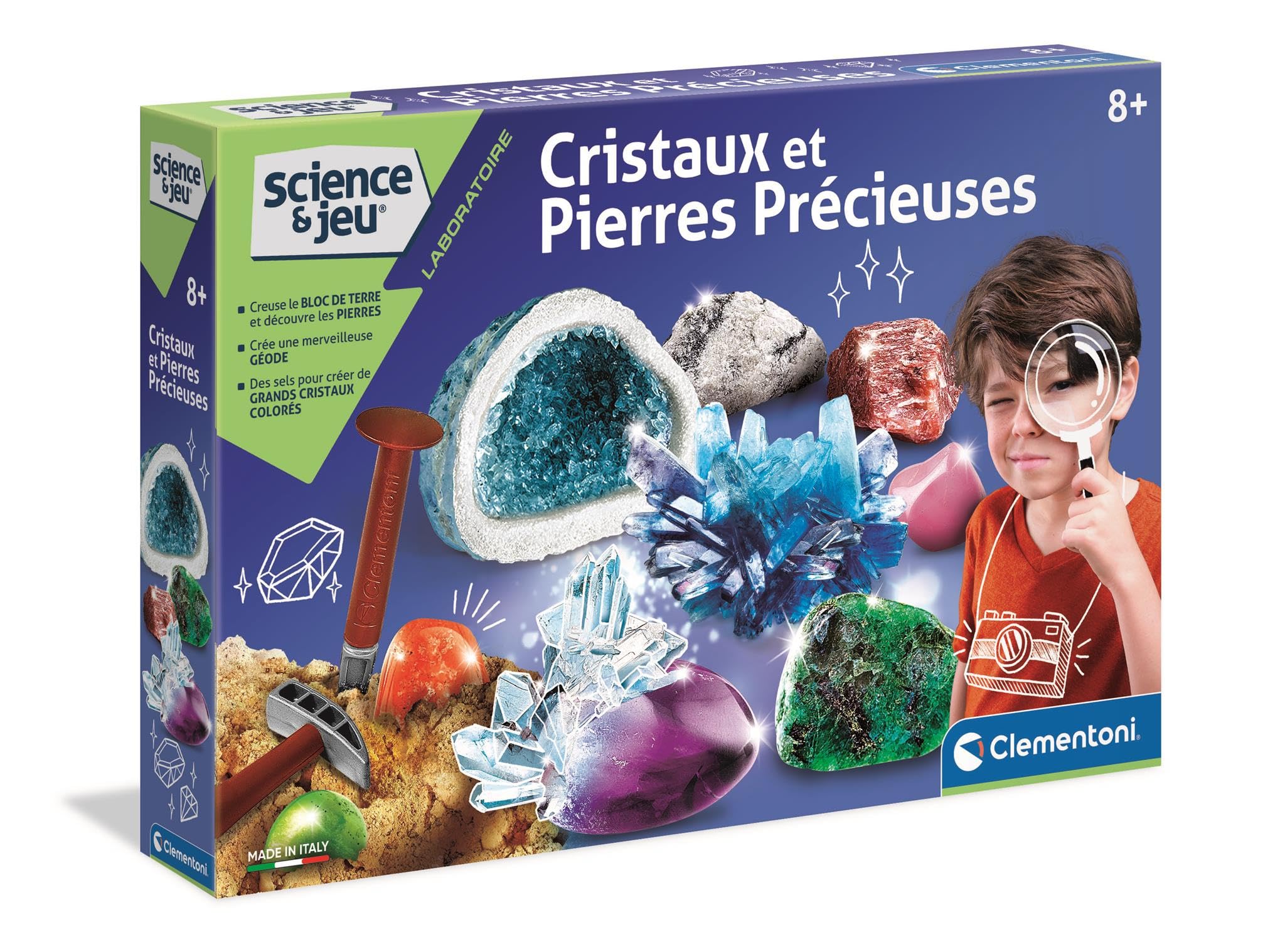 Clementoni - Science & Play - Crystals and Gemstones - Scientific Game - Laboratory - Laboratory - Experiments - Chemical Substances - For Children Ages 8 and Up, [Packaging May Vary]