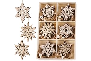 HOUISM HOUÍSM 24pcs Wooden Snowflakes Ornaments, Vintage Christmas Snowflake Ornaments, Rustic Snowflake Xmas Tree Decorations 3inch
