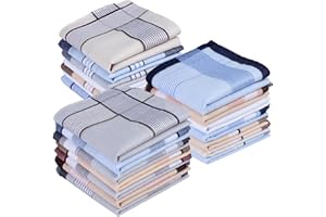 21 Piece Cotton Pocket Square Set for Men, Classic Plaid & Solid Hankies, Premium 100% Cotton Handkerchief Collection