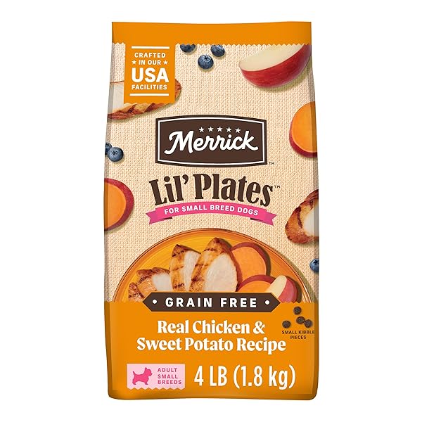 MERRICK LIL’ PLATES PREMIUM GRAIN FREE DRY DOG FOOD FOR SMALL DOGS, REAL CHICKEN AND SWEET POTATO KIBBLE – 4.0 LB. BAG