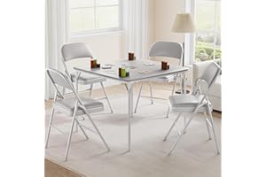 Portable Folding Card Table - 34" Square, Water-Resistant PU Cushioned Top, Sturdy Steel Frame, No Assembly Required, Space S