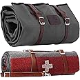 1844 Helko Werk Germany Waxed Canvas Bedroll & Swiss Army Blanket Bundle - Camping Bedroll with Leather Straps and Zipper - Waterproof Portable Bed (Blanket + Bedroll Slate Gray) #F8761SGB