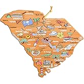 Totally Bamboo South Carolina State Shaped Cutting Board and Charcuterie Serving Platter with Artwork by Fish Kiss, Includes Hang Tie for Wall Display