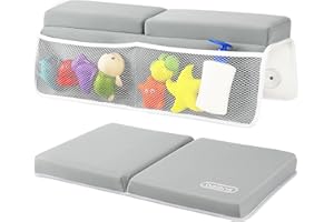 beiens Bath Kneeler and Elbow Rest Pad Set - 1.5'' Comfortable Baby Bath Kneeler Pads, Thick Quick Dry Kneeling Pad Support for Knee& Arm, Large Bathtub Mat with Toy Organizer for Happy Baby Bath Time