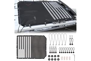 JHD-TOGO Sunshade Top Cover for Ford Bronco 4Door,Full Length Mesh Sun Shade Bikini Soft and Hard Top Sunroof for Ford Bronco 2021 2022 2023 Accessories,Blocks UV,Wind,Noise,America Flag
