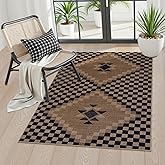 LIVEBOX Easy Jute Washable Rugs 3x5, Modern Checkered Kitchen Rugs Non Slip, Ultra Thin Door Rug for Entryway Indoor, Farmhouse Black and Tan Rug for Outdoor Front Porch Patio Courtyard